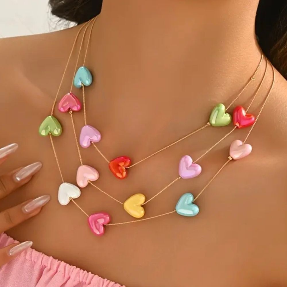 Colorful Heart Charm Multi Necklace